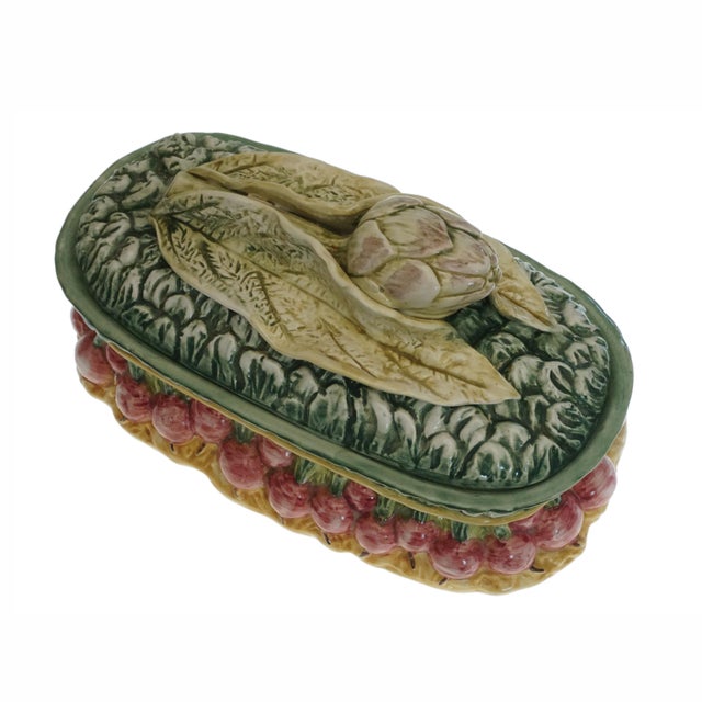 Tiffany and Co. Tiffany & Co Large Artichoke Lid Tureen Painted Molded Vintage Nove Ceramic Italy For Sale - Image 4 of 8