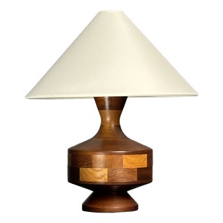 Mid-Century English Teak Table Lamp with Geometric Wood Inlay, 1955 For Sale