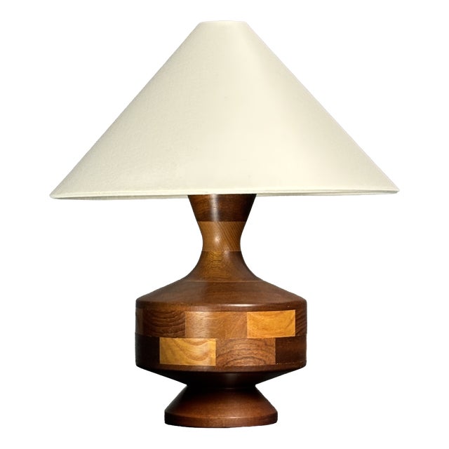 Mid-Century English Teak Table Lamp with Geometric Wood Inlay, 1955 For Sale