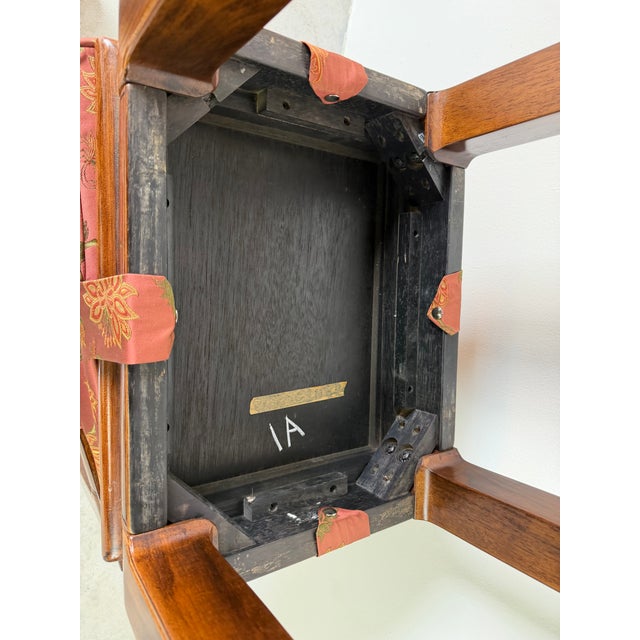 Vintage Chinese Ming Style Mahogany Stools With Floral Cushions – A Pair For Sale - Image 17 of 18
