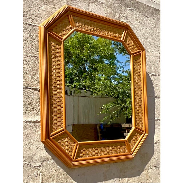 Mid 20th Century Vintage Coastal Rattan Octagon Mirror For Sale - Image 5 of 6