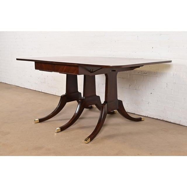 Drexel Regency Carved Mahogany Drop-Leaf Triple Pedestal Extension Dining Table, Newly Refinished For Sale - Image 14 of 17