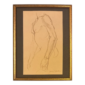 Vintage Watercolor Sketch, Male Nude Figure, Signed, Mid 20th Century, Framed