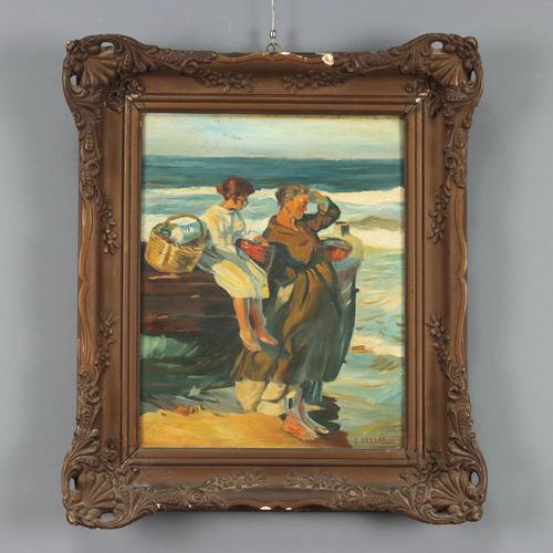Waiting Scene on the Seaside, Oil Painting, Framed For Sale - Image 12 of 12