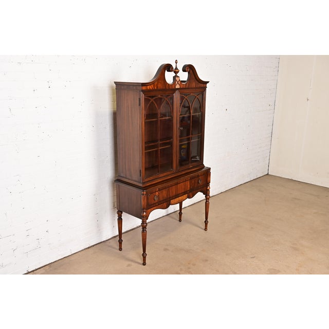 Berkey & Gay Berkey & Gay Antique Georgian Flame Mahogany Bookcase or Bar Cabinet, Circa 1920s For Sale - Image 4 of 16