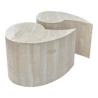 A Pair of Italian Modern ‘Quotation’ Travertine Coffee Tables For Sale