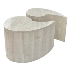 A Pair of Italian Modern ‘Quotation’ Travertine Coffee Tables