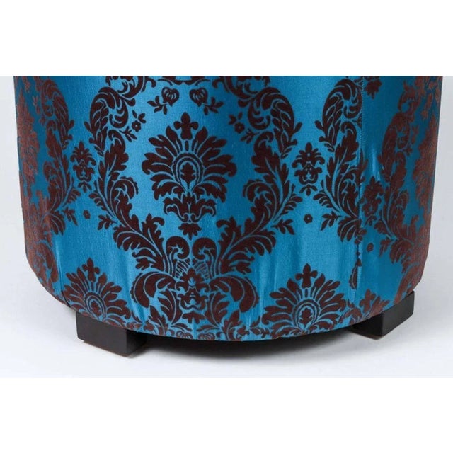 Art Deco Vintage Blue Upholstered Round Moroccan Pouf For Sale - Image 3 of 6