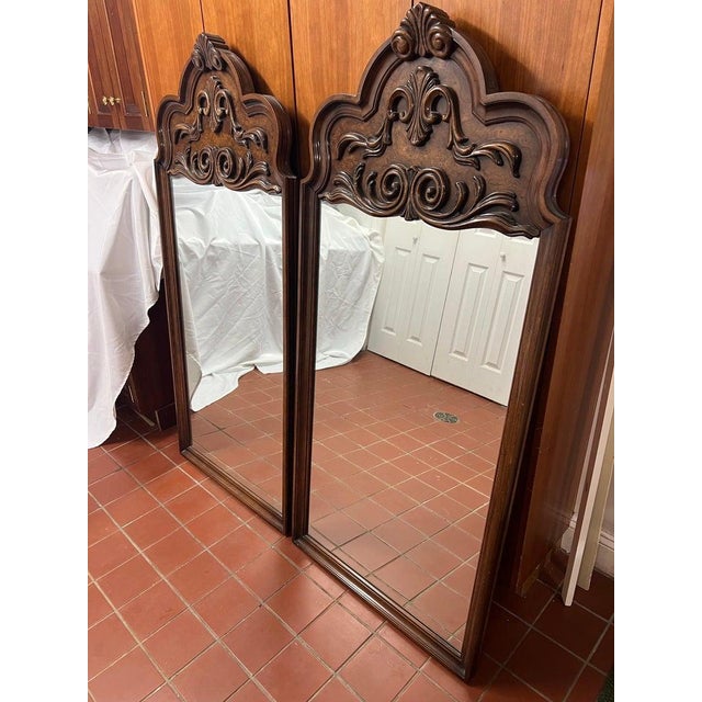 Wood Pair of Elaborately Carved Wooden Mirrors For Sale - Image 7 of 15