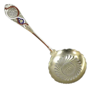 Early 20th Century Blair & Crawford Sterling Silver Sugar Sifter Spoon With Red White Blue Enamel