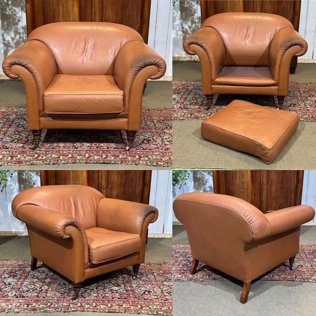 English leather club chair, modern production from the 1990s - W=1.05m H=82cm HA=48cm D=95cm
