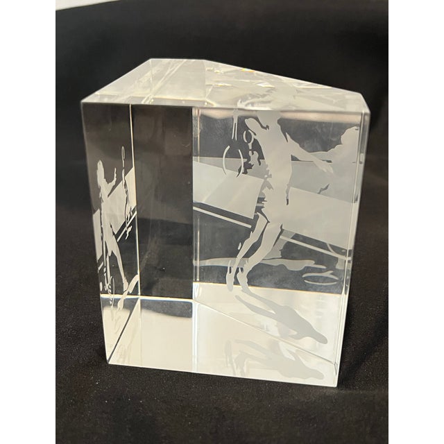 Steuben Steuben Crystal Tennis Players Sports Paperweight Signed For Sale - Image 4 of 7