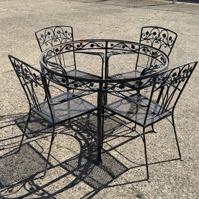 Vintage Salterini Style Art Nouveau Wrought Iron Garden Patio Dining Set by Florentine Craft Studio. Set includes (1)...