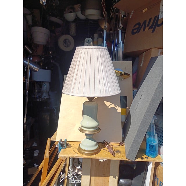 Hollywood Regency Frederick Cooper Celadon Porcelan Glass and Brass Table Lamp For Sale - Image 3 of 3