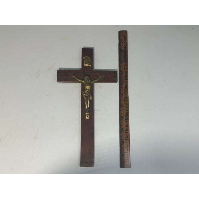 Art Deco Crucifix: Gold Gilt Jesus, Walnut Cross (9.75" Tall) For Sale - Image 9 of 9