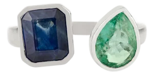 2.92 Ct Natural Emerald & Sapphire Toi Et Moi Ring in 18k Gold Size 7
