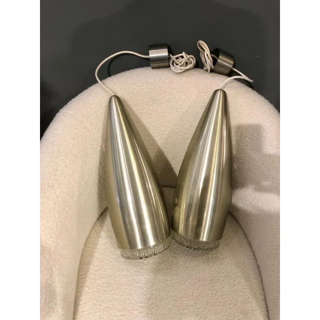 Space Age Suspension Lamps in Aluminum & Glass from Stilux, Set of 2 For Sale - Image 6 of 10