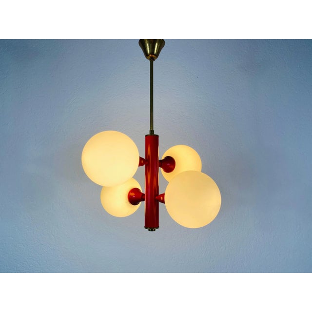 Kaiser Midcentury Red 4-Arm Space Age Chandelier, 1960s, Germany For Sale - Image 6 of 10