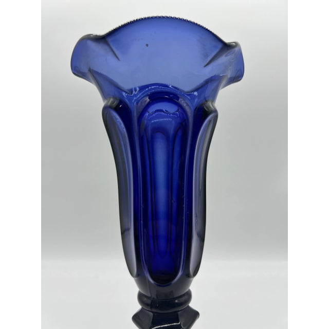 Early 19th Century Antique Pressed Glass Vase on a Marble Stand, Cobalt Colour, New England Glass Co, Circa 1840 For Sale - Image 5 of 11