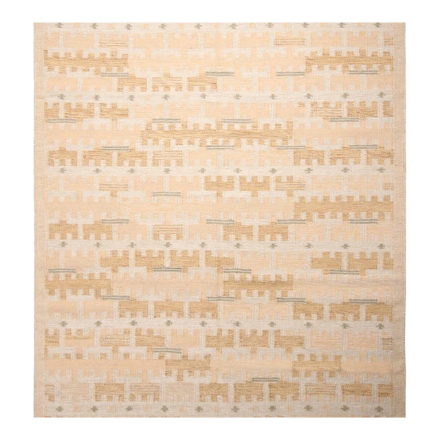 Rug & Kilim’s Scandinavian Style Rug in Ivory and Beige, With Geometric Pattern 3x16 For Sale