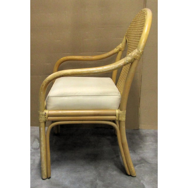 1950s 1950s Matching Pair of Ficks Reed Bamboo and Rattan Back Upholstered Seat Armchairs For Sale - Image 5 of 11
