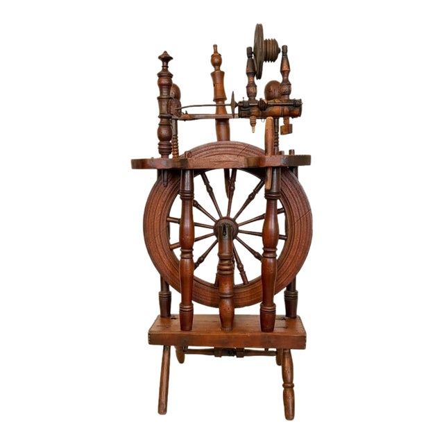 Antique Spinning Wheel 1800s-Castle Style-Primitive-Farmhouse-Textile Decor Art For Sale