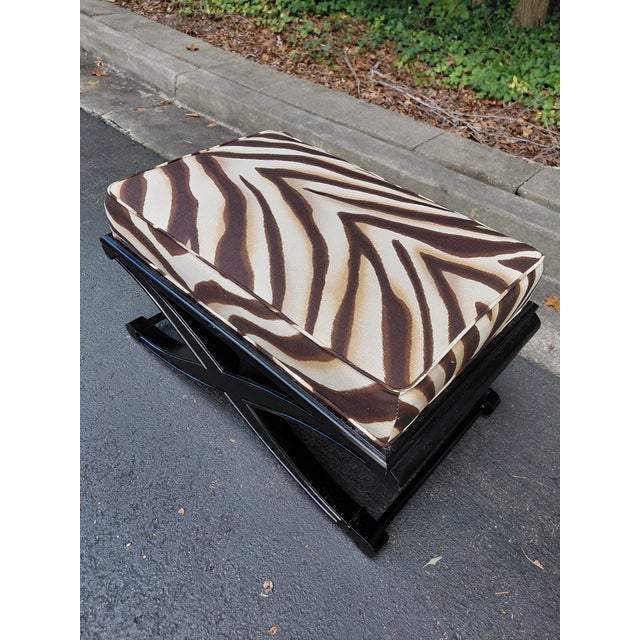 English Pair of Vintage X-Base Benches in Ralph Lauren Zebra Fabric For Sale - Image 3 of 9