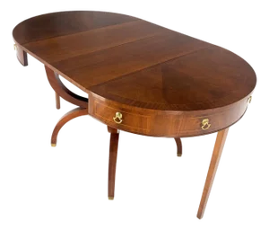 Round Mahogany Single Pedestal Drum to Duning Table w/ 2 Extension Boards Mint