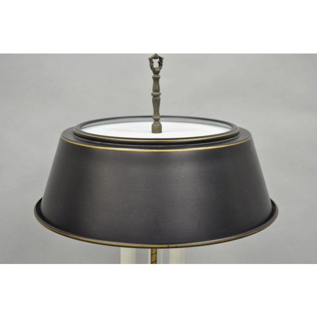 Keystone Manufacturing Company Vintage French Country Brass Candlestick Tole Metal Shade Bouilotte Desk Lamp For Sale - Image 4 of 12