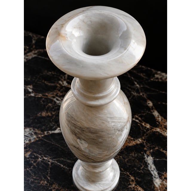 Ziarat White Marble Vase – Handcrafted Natural Stone Decorative Urn, 6" X 6" X 18" For Sale In New York - Image 6 of 8