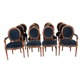 Vintage Louis XIV Revival Upholstered Back Dining Chairs, Set of 12 For Sale