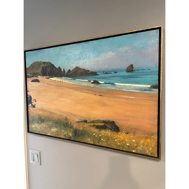 Vintage Large 37”x 25” Signed 1994 Plein Air Beach Landscape / Seascape, Oil on Canvas For Sale - Image 4 of 12