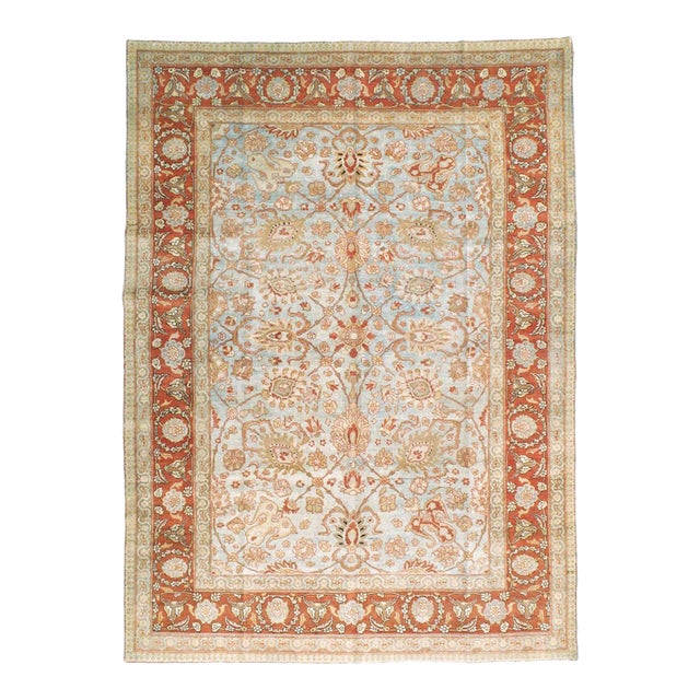 Galerie Shabab Collection Early 20th Century Persian Tabriz Room Size Carpet in Red, Blue, and Grey For Sale