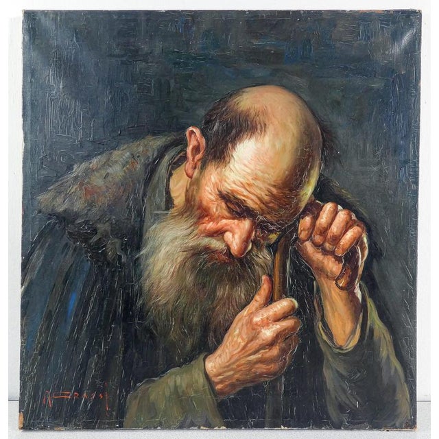 Alfonso Grassi, An Old Man on a Stick, 1960s, Oil Painting on Canvas For Sale - Image 14 of 14