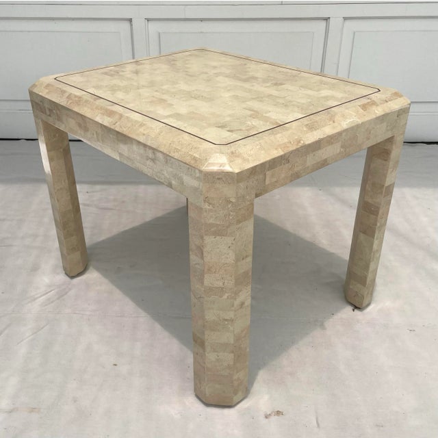 Metal 1980's Tessellated Stone and Inlay Brass Side Table Attributed to Maitland-Smith For Sale - Image 7 of 12