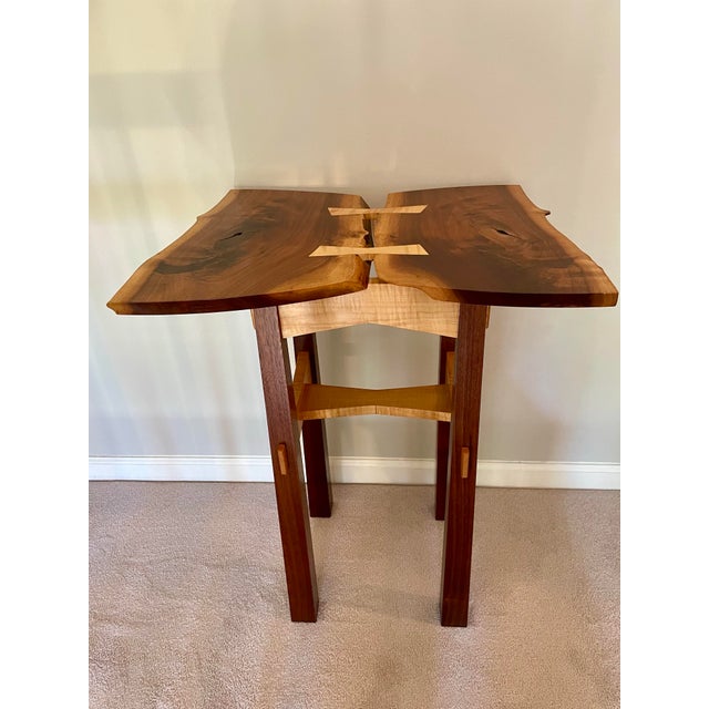 Hand Crafted Live Edge Butterfly Table in Walnut and Curly Maple by Artist Keith R. Allen For Sale In Atlanta - Image 6 of 12