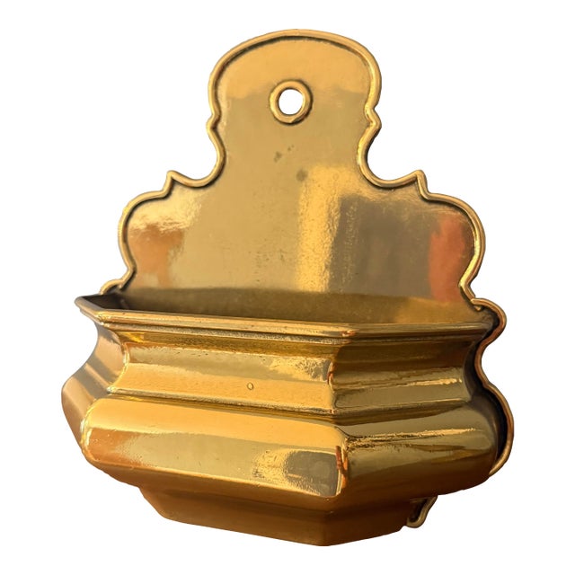 Mid-20th Century Italian Brass Holy Water Wall Pocket Font For Sale