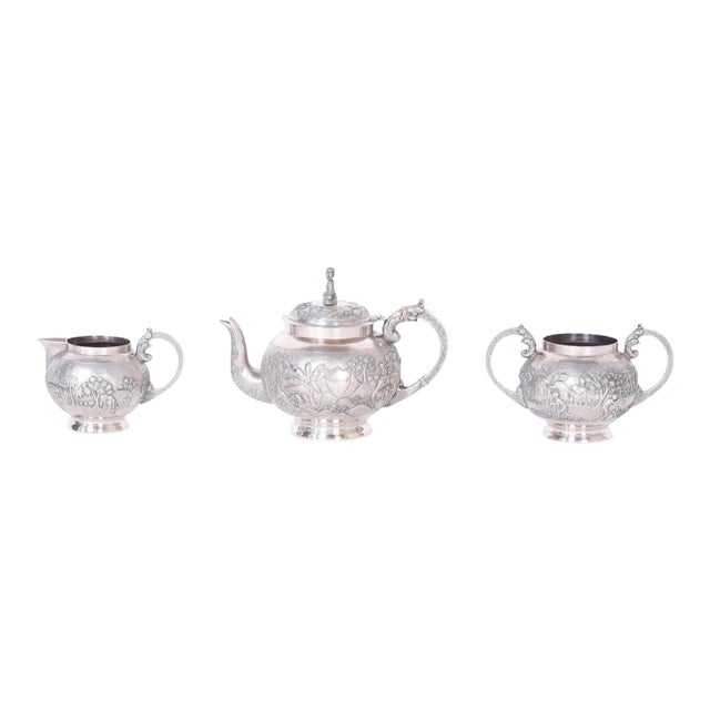 Three-Piece Antique Anglo Indian Silver Tea Service - Set of 3 For Sale