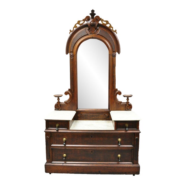 Antique Eastlake Victorian Walnut 3 Marble Tier Dresser With Tall Mirror Chairish