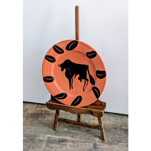 Painted Ceramic Plate in Red Earthenware with Bull, Rim and Leaves by Pablo Picasso for Madoura, 1957 For Sale - Image 3 of 7