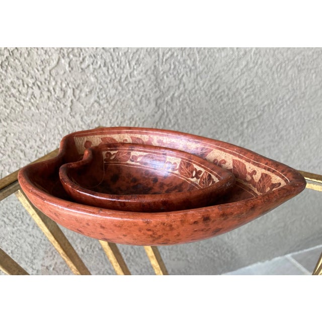 Late 20th Century Late 20th-Century Oaxacan Barro Rojo (Red Clay) Decorative Nesting Bowls – A Pair For Sale - Image 5 of 13