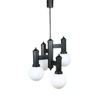Geometric Black and Opaline Glass Ceiling Lamp For Sale