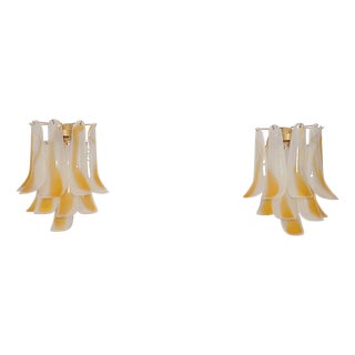 Vintage Italian Murano Wall Lights with 10 Acid-Etched Amber Glass Petals, 1990s, Set of 2 For Sale