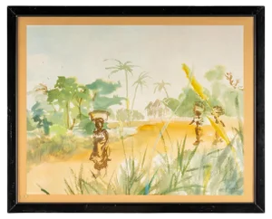 African Landscape Watercolor on Luez Paper