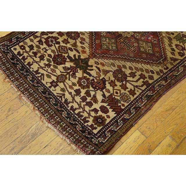 1930s 1930s Tan Camel Medallion Antique Persian Ghashgaie Rug 2'9" X 4'10" Handknotted Wool Carpet For Sale - Image 5 of 5