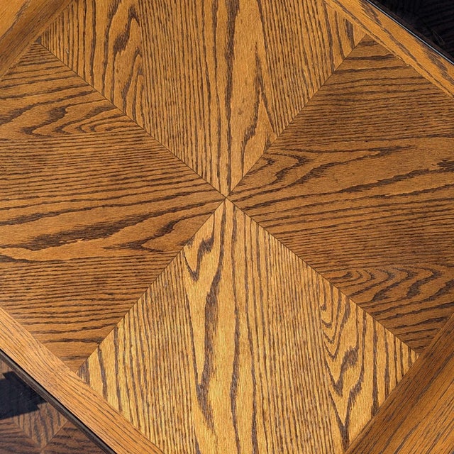 Mid 20th Century Smoked Glass and Oak Parquetry Coffee Table With Lower Shelf For Sale - Image 18 of 18