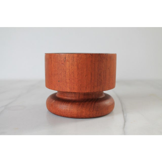 Wood Vintage Kalmar Teak Wood Glass Hurricane Candleholder For Sale - Image 7 of 8