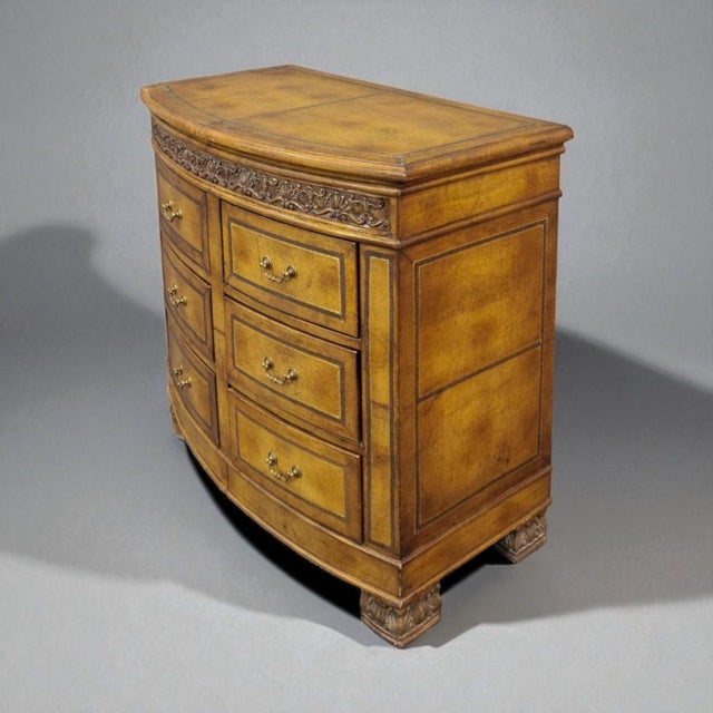 Maitland - Smith Regency Style Tooled Leather Bow Front Chest Att. To Maitland-Smith For Sale - Image 4 of 7