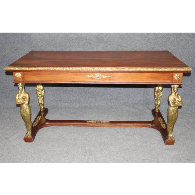 Traditional Antique French Empire Style Bronze Mounted Figural Partners Desk For Sale - Image 3 of 10