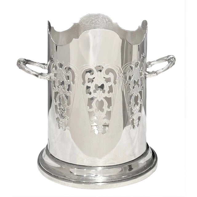 Vintage English Silver Plated Pierced Wine Bottle Holder For Sale
